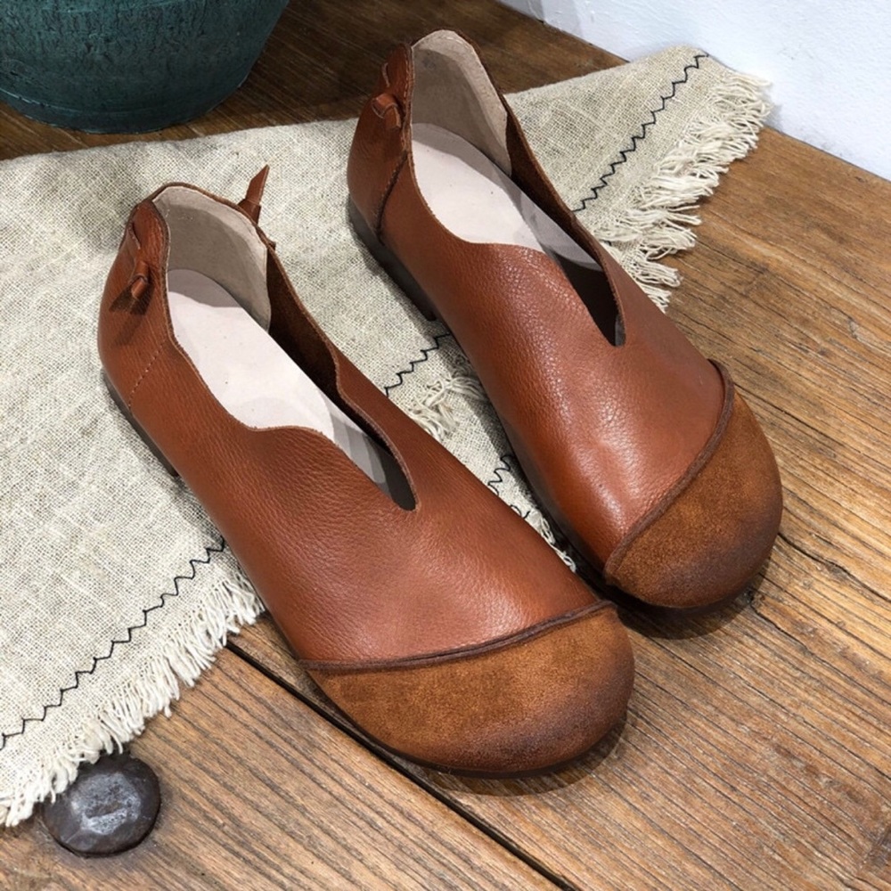 DD-line Cowhide retro women’s slip-on shoes Brown women’s 7.5